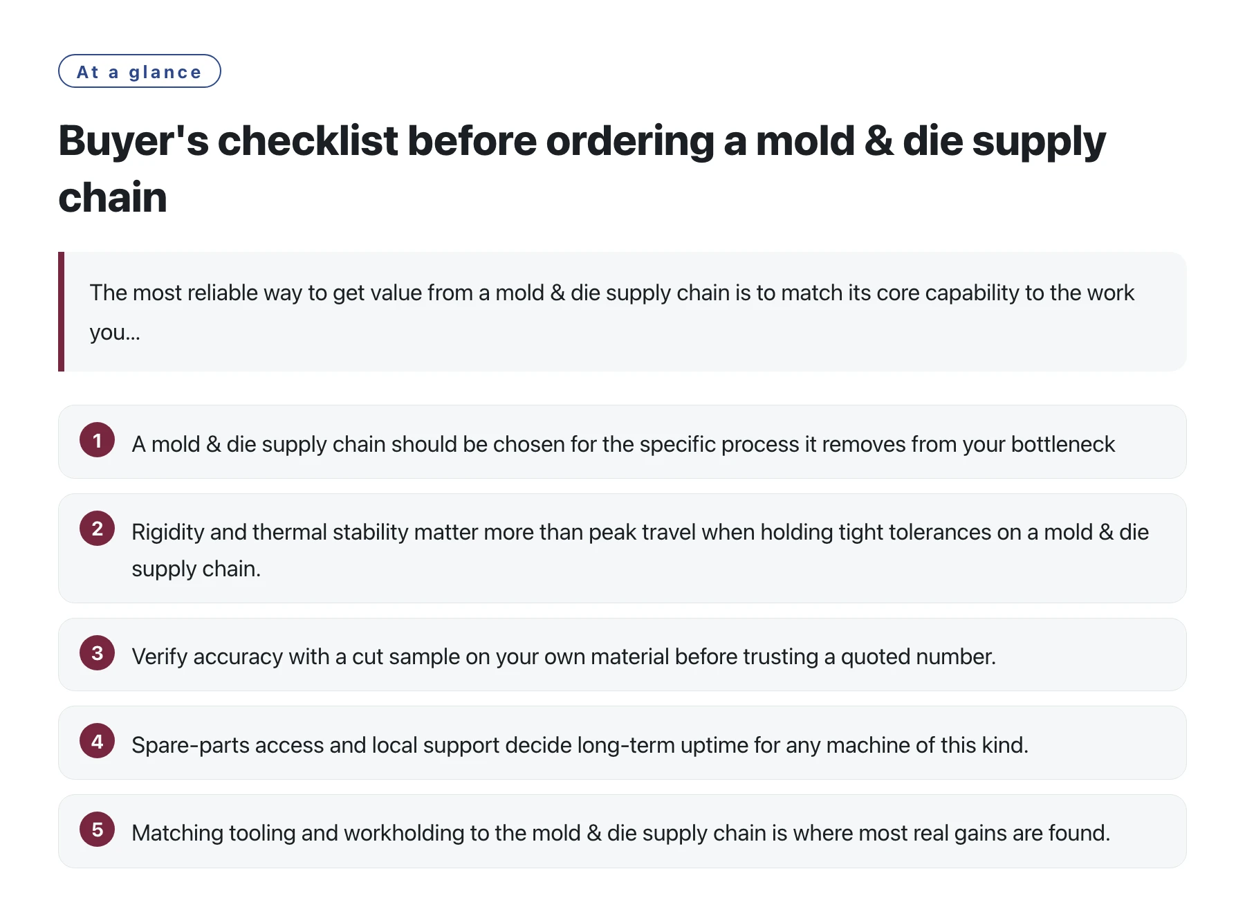 Buyer's checklist before ordering a mold & die supply chain——全文要点速览